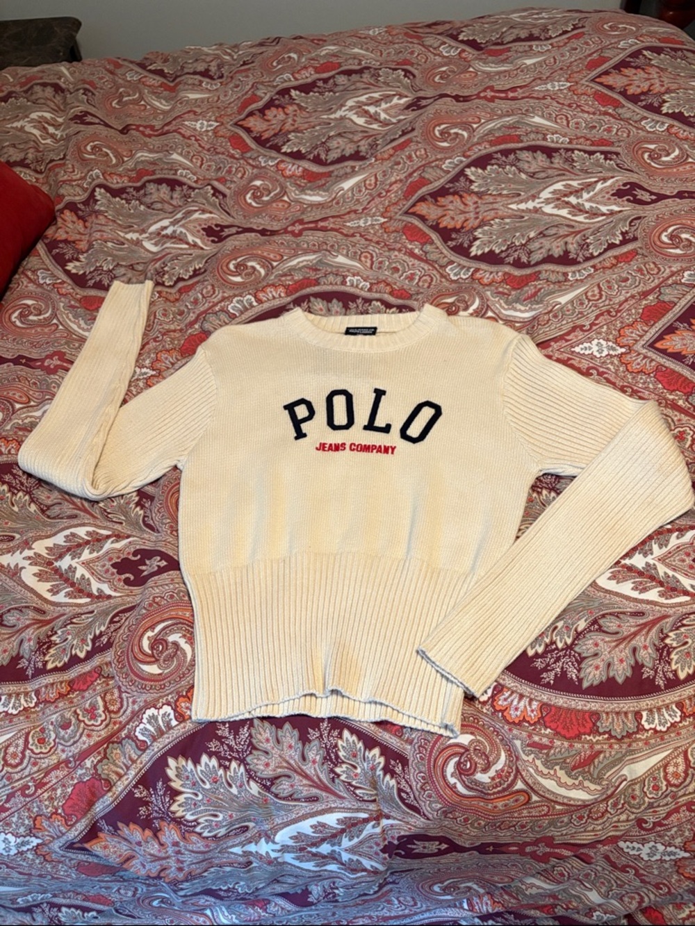 Polo Jeans Cream Cotton Blend Crewneck Sweater